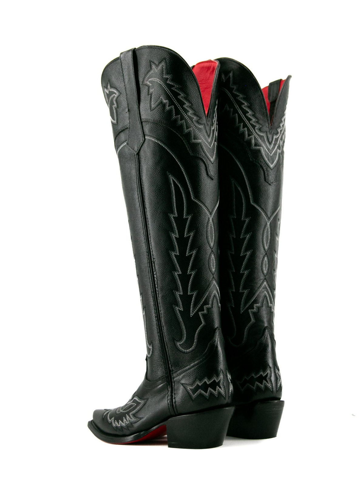 Black Snip-Toe Embroidery Half-Zip Western Knee High Tall Cowgirl Boots