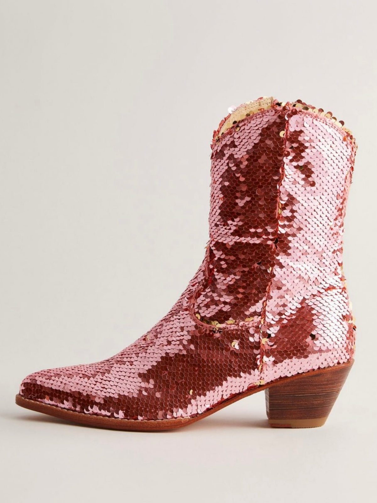 Red Embroidered Sequin Faux Suede Almond-Toe Full-Zip Mid Calf Cowgirl Boots