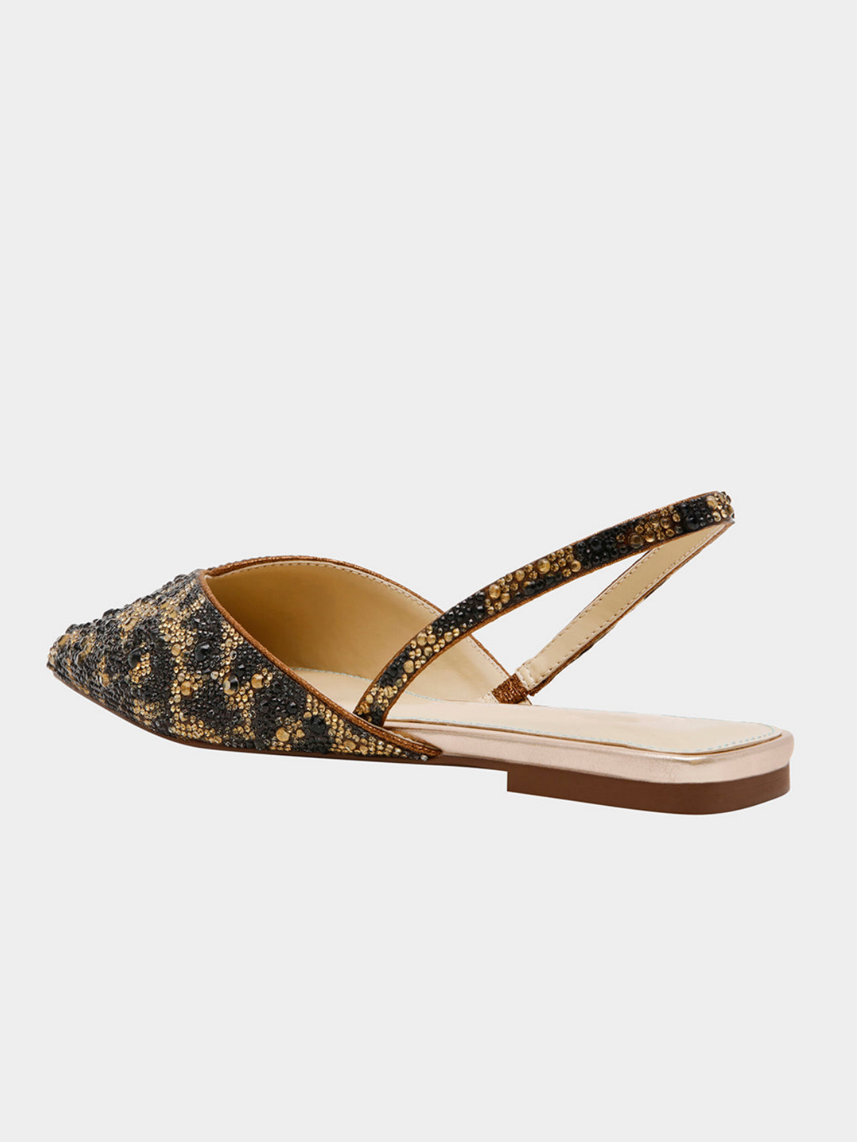 Leopard Pointed-Toe Rhinestone Slingback Ballet Flats