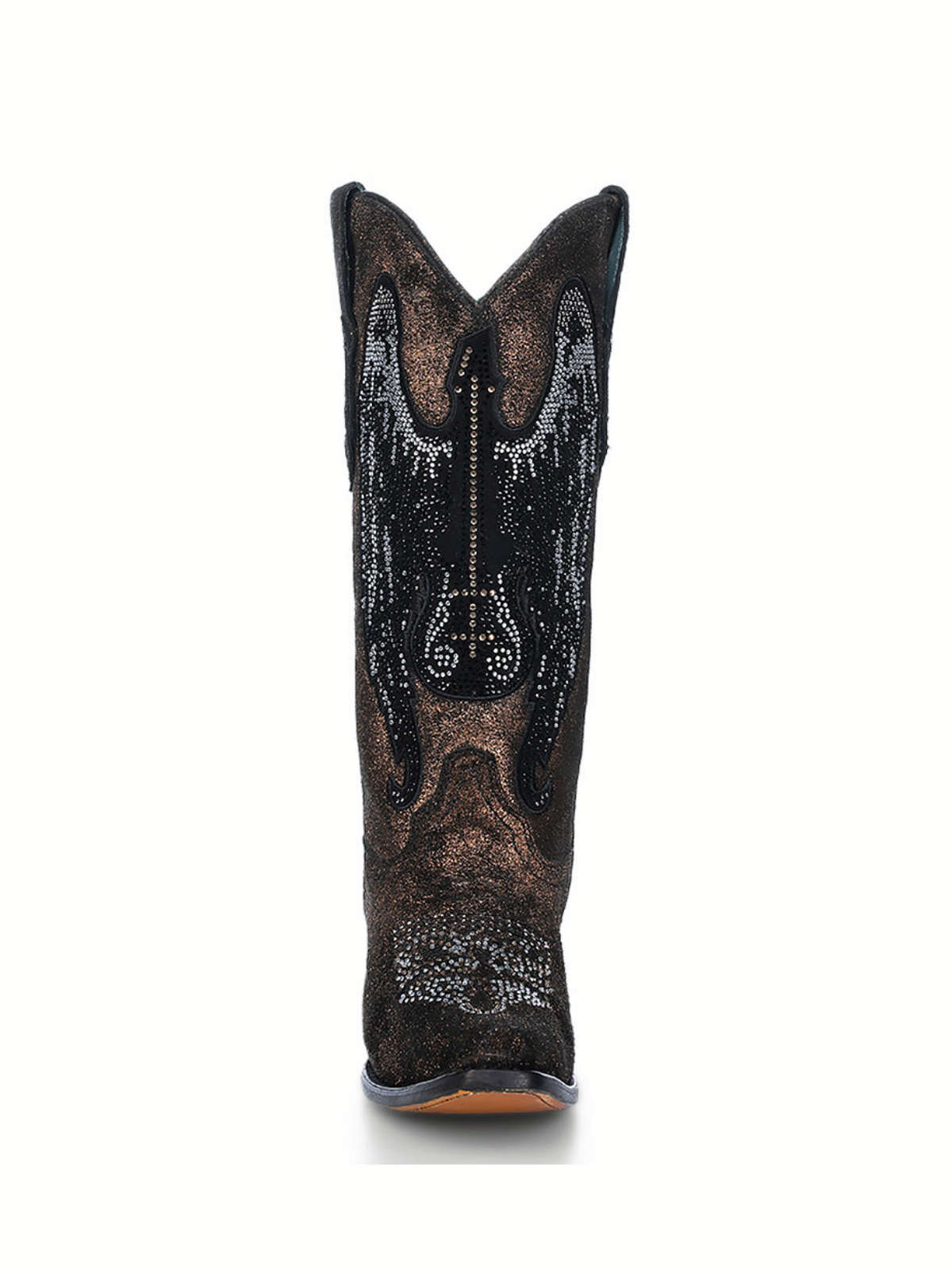 Metallic Bronze Snip-Toe Studded Rhinestone Wide Mid Calf Tall Cowgirl Boots