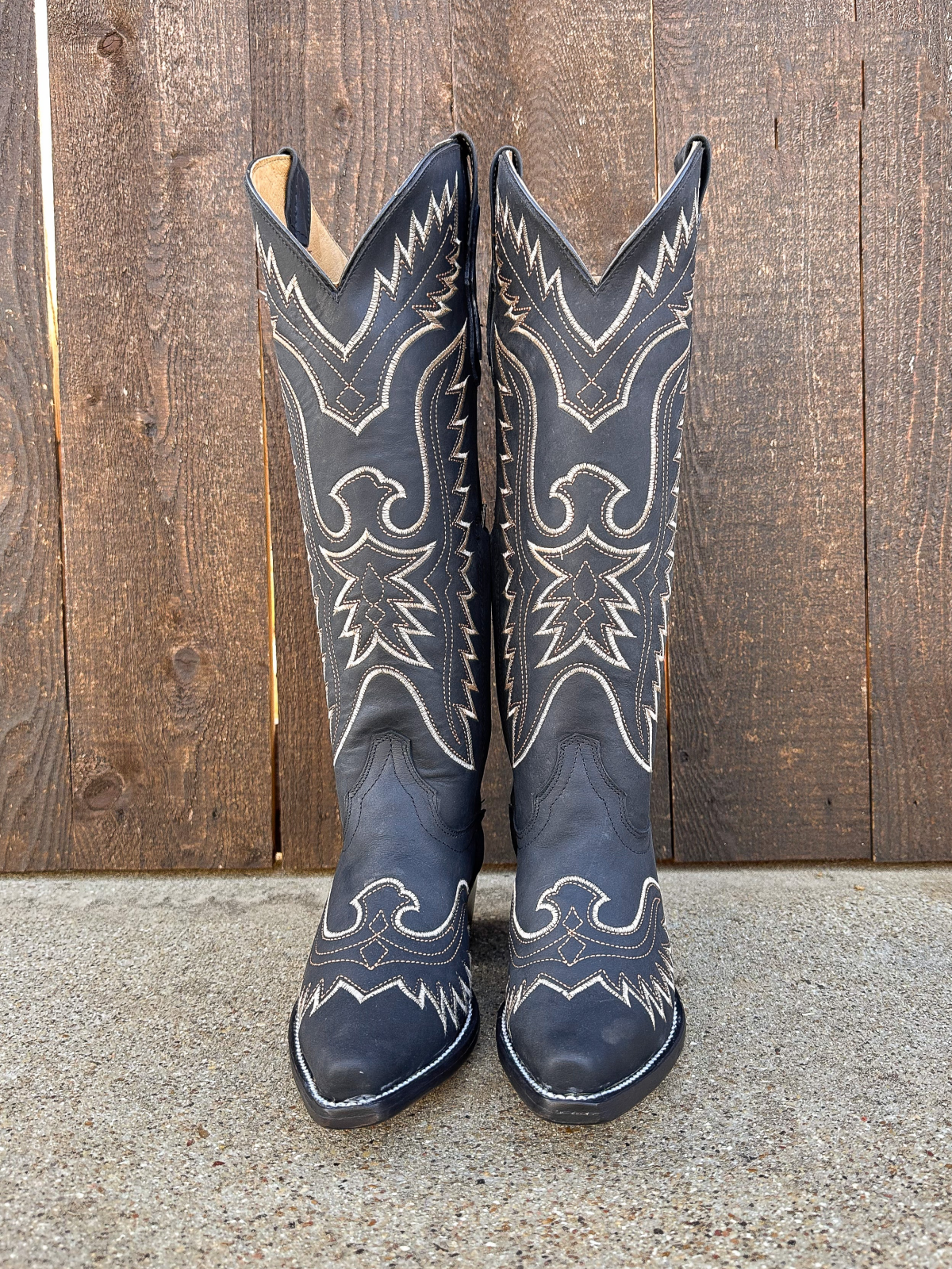 White Eagle Embroidery Snip-Toe Wide Calf Knee High Tall Cowgirl Boots - Black