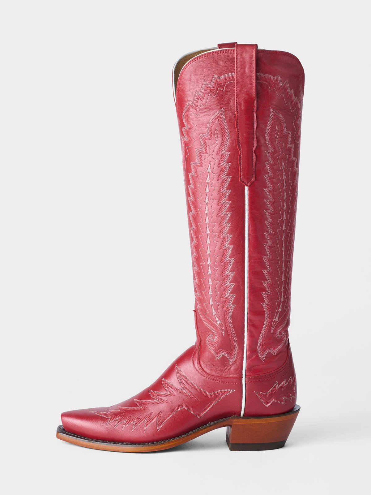Red Snip-Toe Classic Western Embroidery Wide Calf Knee High Cowgirl Boots