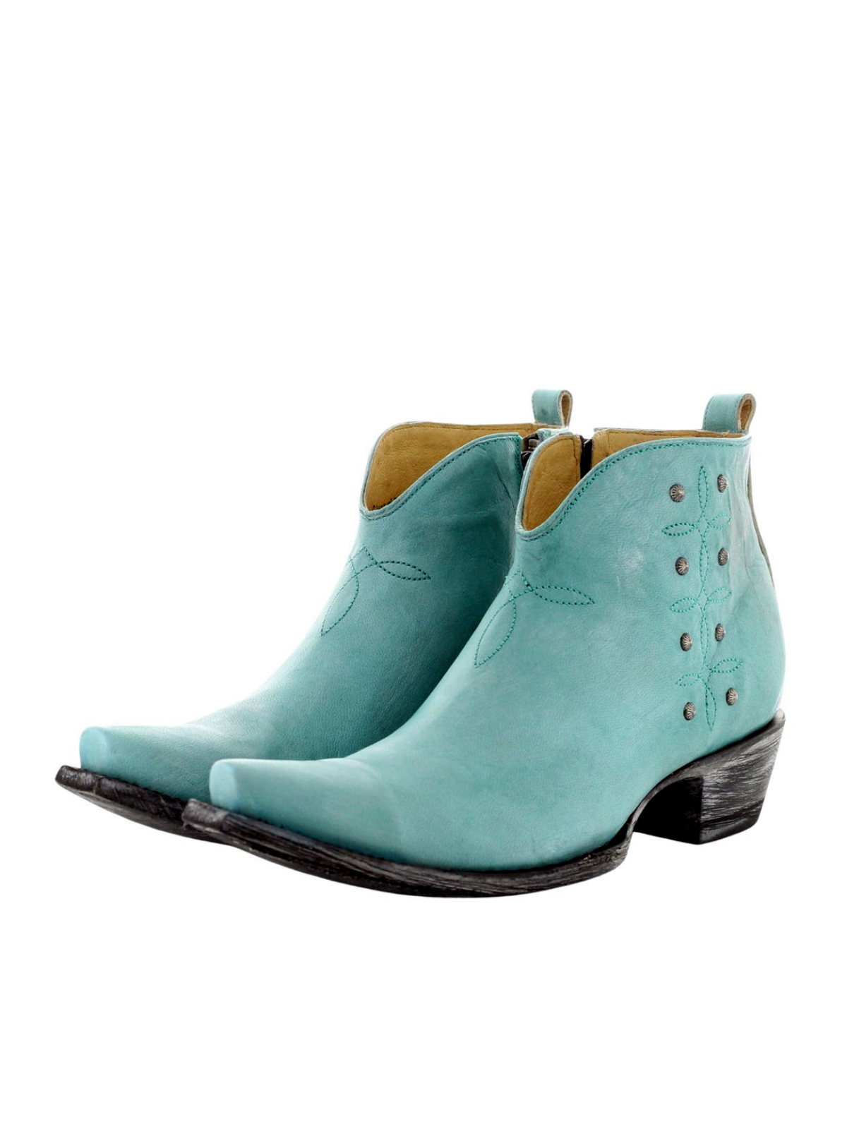 Aqua Snip-Toe Studded Full-Zip Cowgirl Ankle Booties