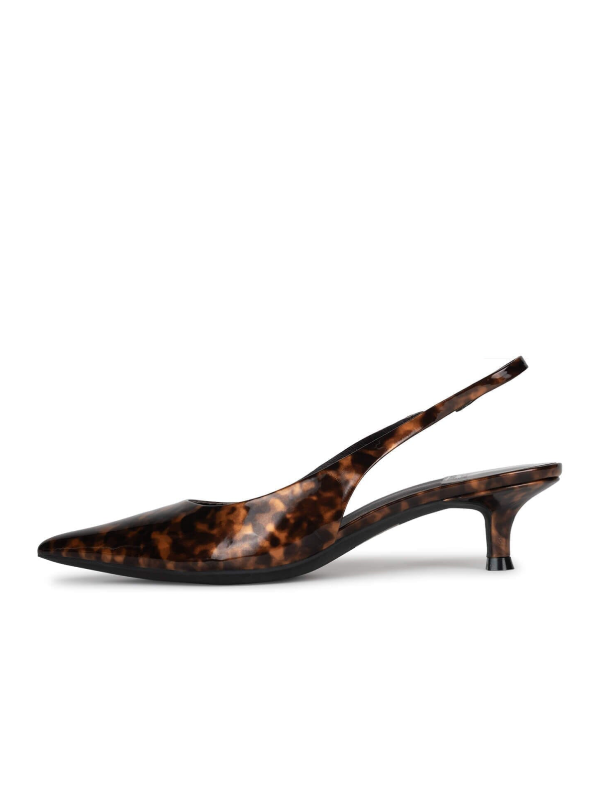 Patent Leopard Print Slip-On Pointed-Toe Slingback Kitten Heel