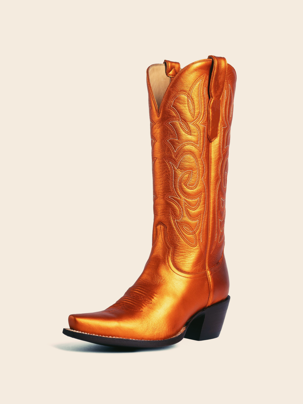 Metallic Orange Embroidered Snip-Toe Mid Calf Western Boots Wide Calf Cowgirl Boots