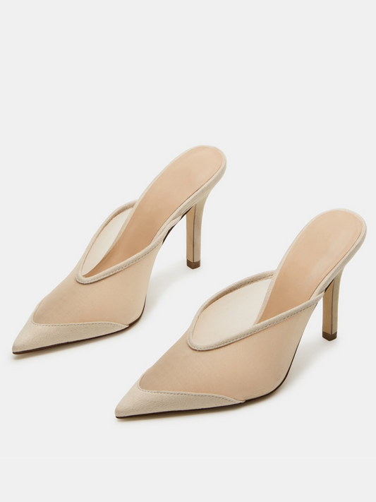 Blush Pink Contrast Mesh And Vegan Leather Pointed-Toe Slip-On Pump High Heels