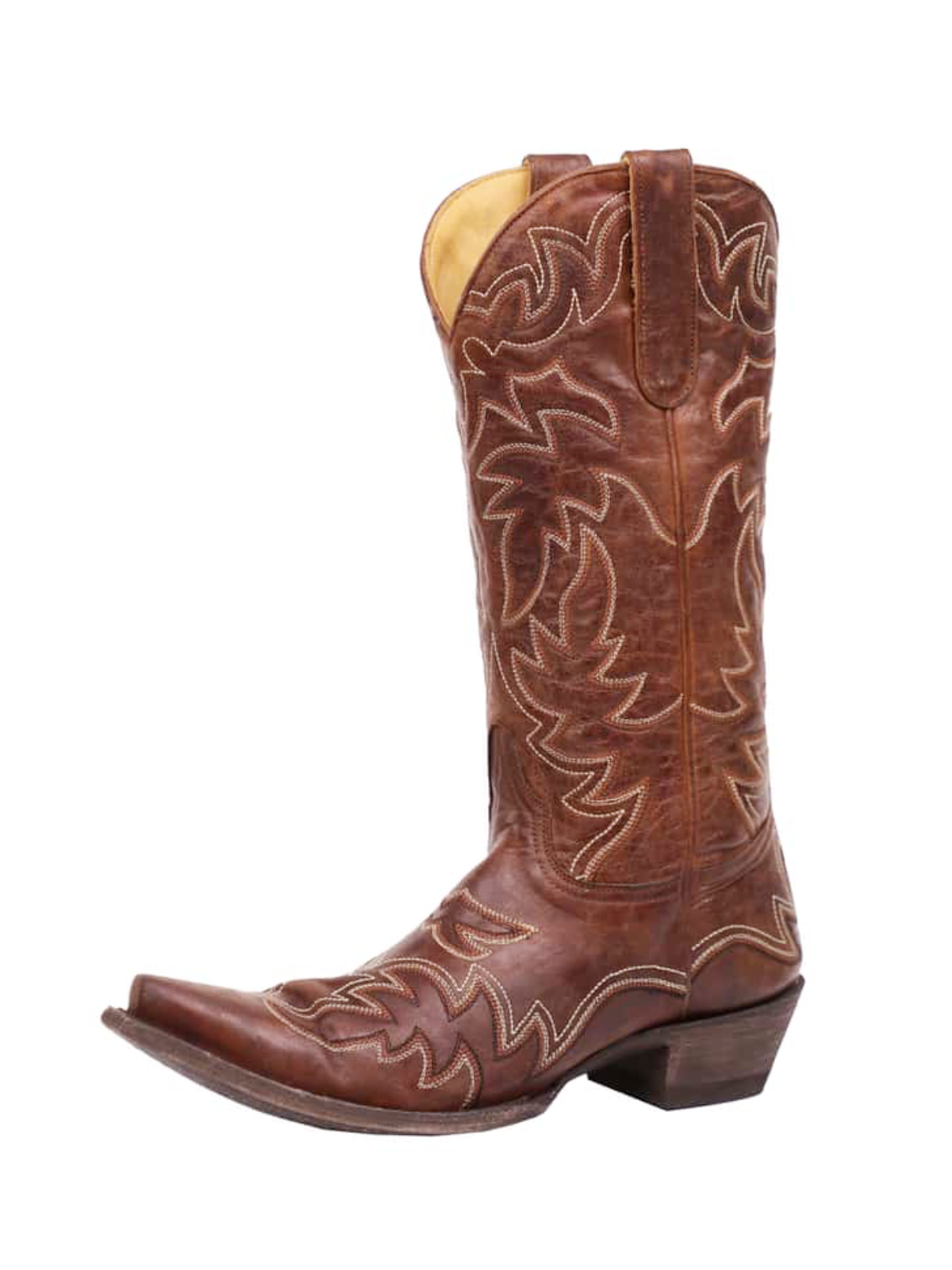 Brown Embroidery Tall Snip-Toe Wide Mid Calf Western Boots For Women