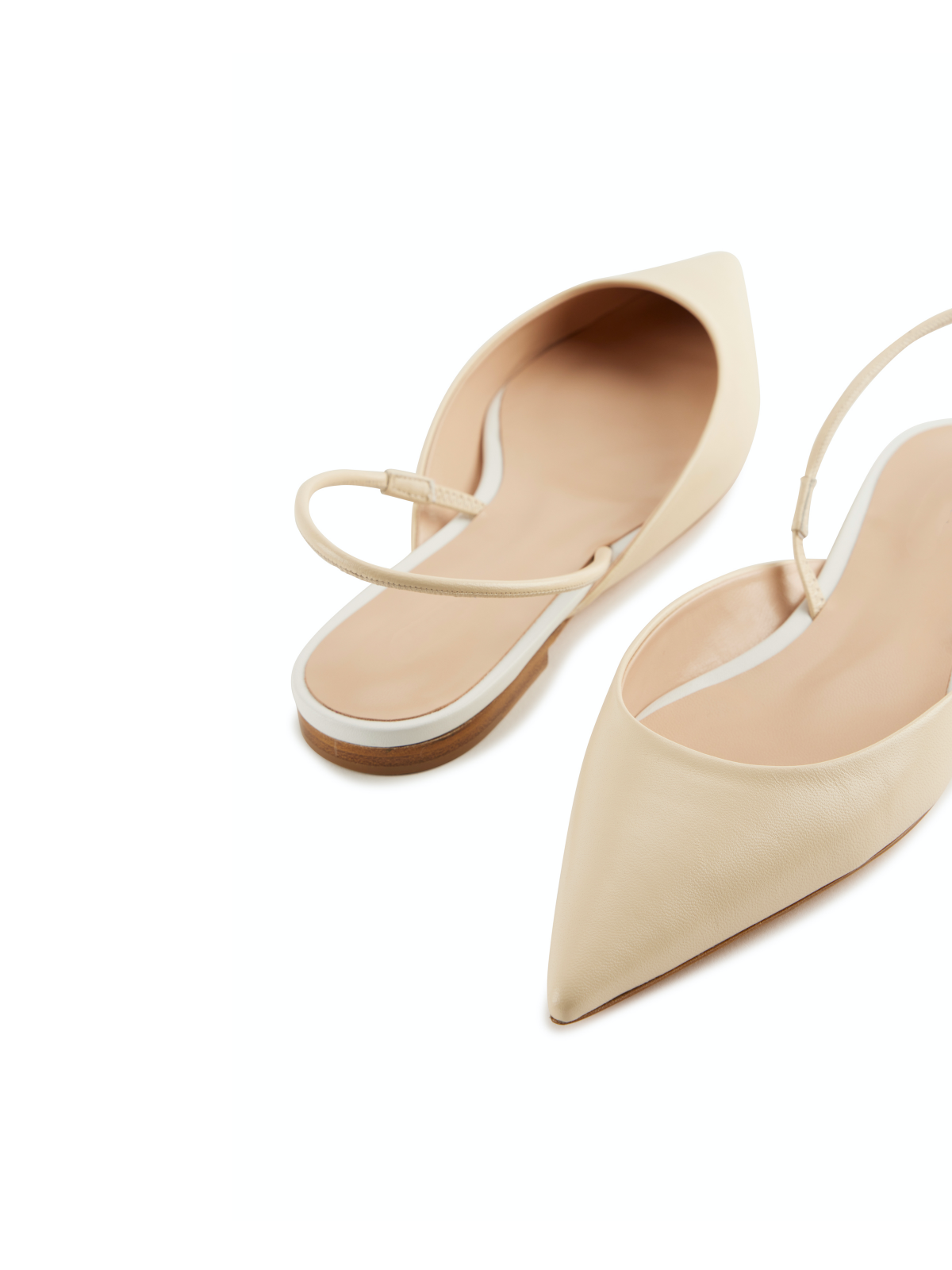 Beige Pointy Comfy Slingback Flats With Contrast Insole