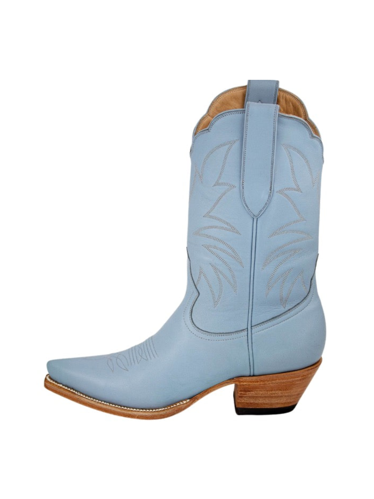 Western Embroidery Snip-Toe Mid Wide Calf Cowgirl Boots - Powder Blue