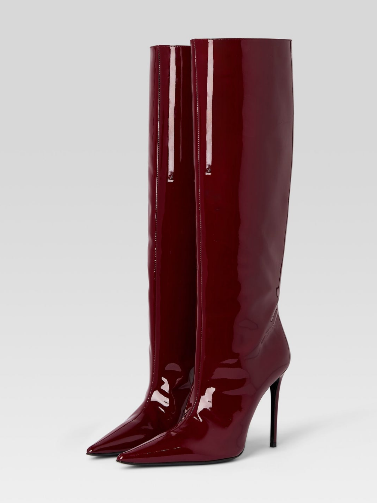 Patent Burgundy Pointed-Toe Wide Calf Tall Knee High Boots