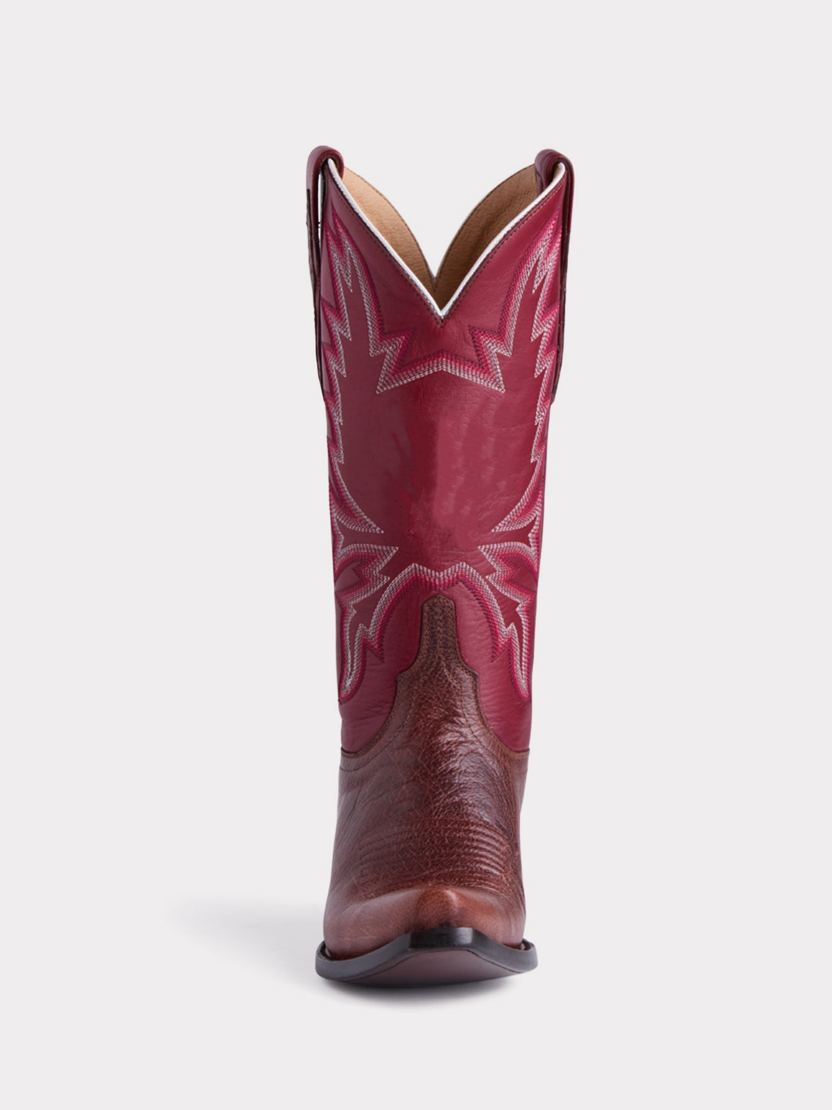 Contrast Chocolate And Red Snip-Toe Embroidery Wide Mid Calf Tall Cowgirl Boots