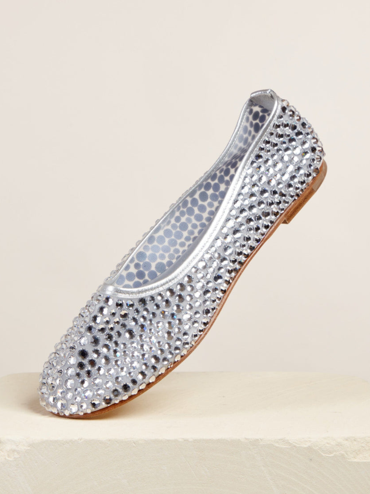 Silver Sparkle Rhinestone Ballerinas Strass Mesh Flats