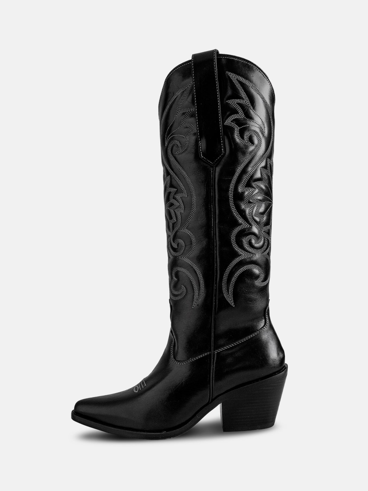 Fancy Embroidery Snip-Toe Wide Mid Calf Cowgirl Boots - Black