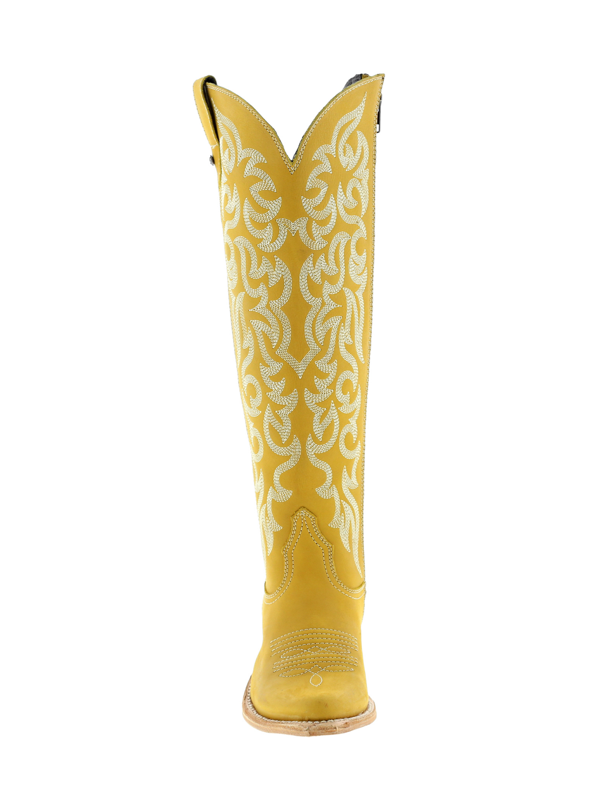 Embroidery Almond-Toe Full-Zip Knee High Tall Cowgirl Boots - Honey