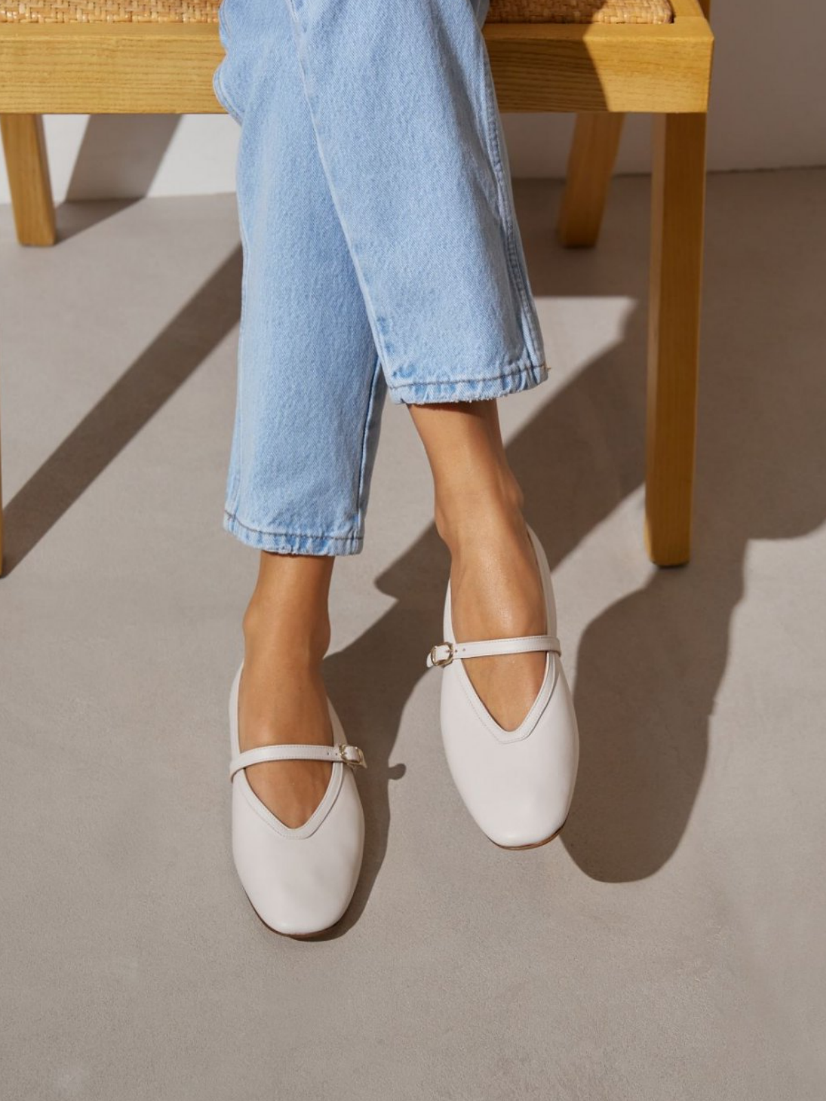 White Vegan Leather Square Toe Buckled Ballet Flats Mary Janes