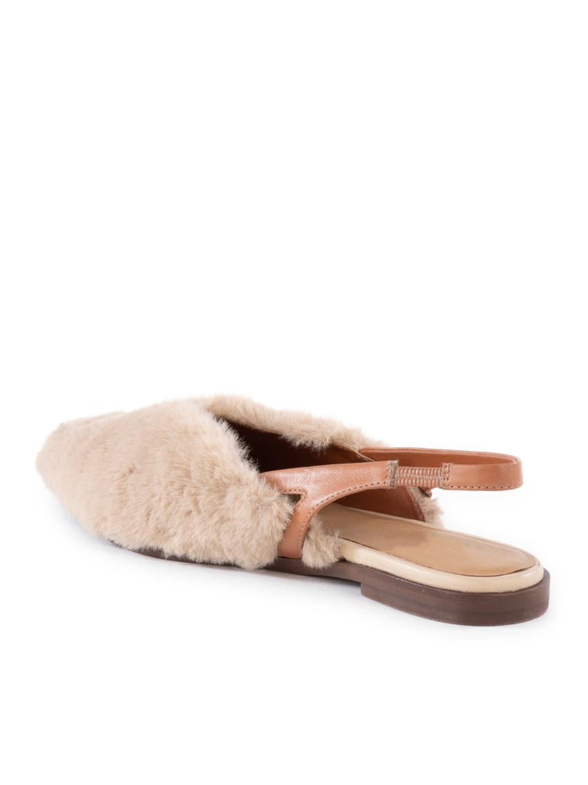 Bone Fluffy Pointed-Toe Slip-On Slingback Flats