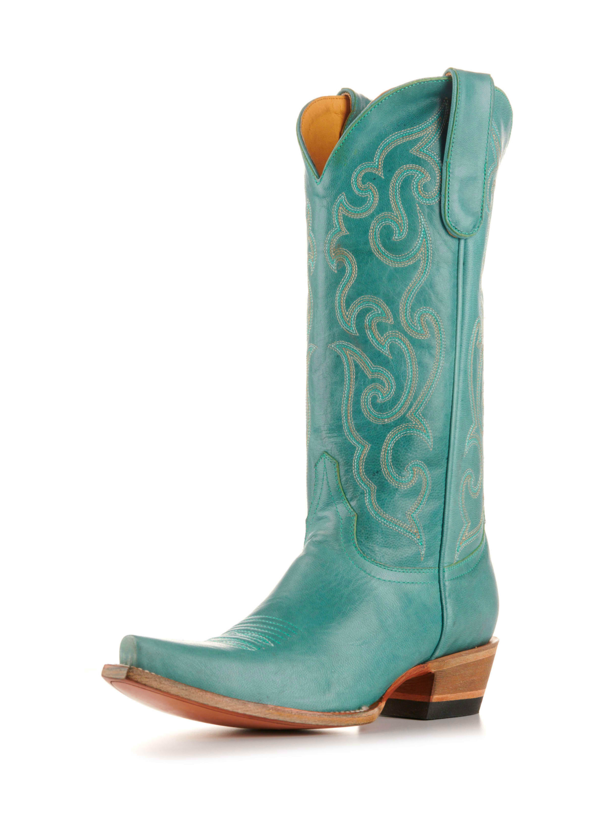 Embroidery Snip-Toe Wide Mid Calf Tall Cowgirl Boots - Turquoise