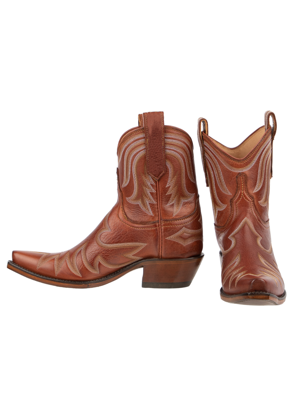 Embroidery Snip-Toe Wide Mid Calf Western Boots For Women - Mahogany