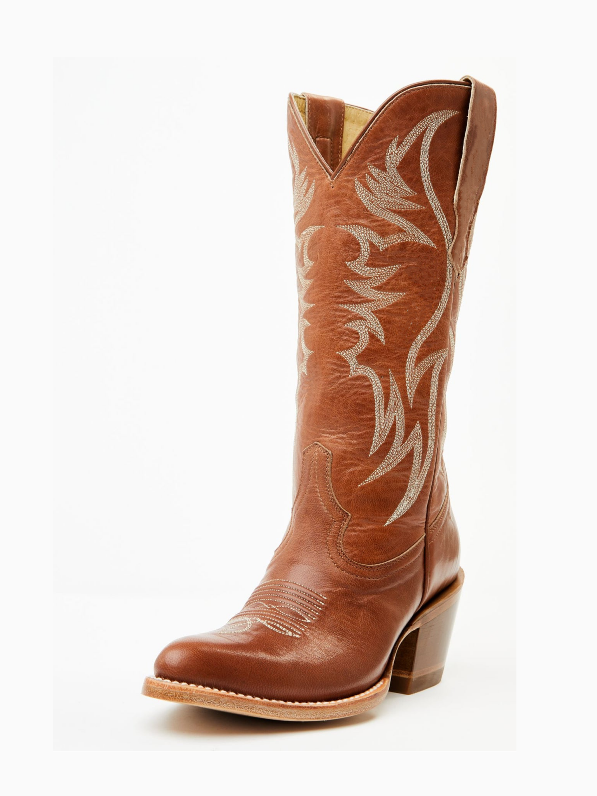 Vegan Leather Wings Embroidery Pointed-Toe Wide Mid Calf Tall Cowgirl Boots - Brown