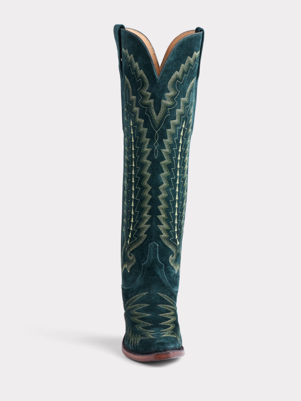 Forest Green Faux Suede Snip-Toe Western Embroidery Wide Calf Tall Knee High Cowgirl Boots