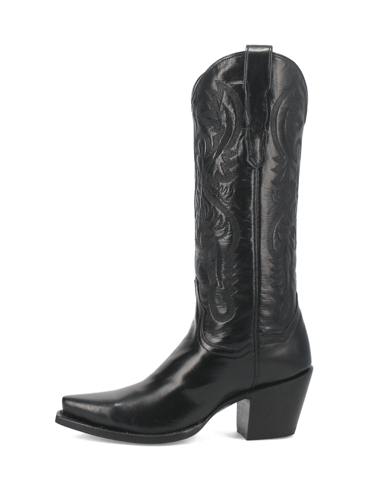 Black Snip-Toe Western Embroidery Wide Mid Calf Cowgirl Boots