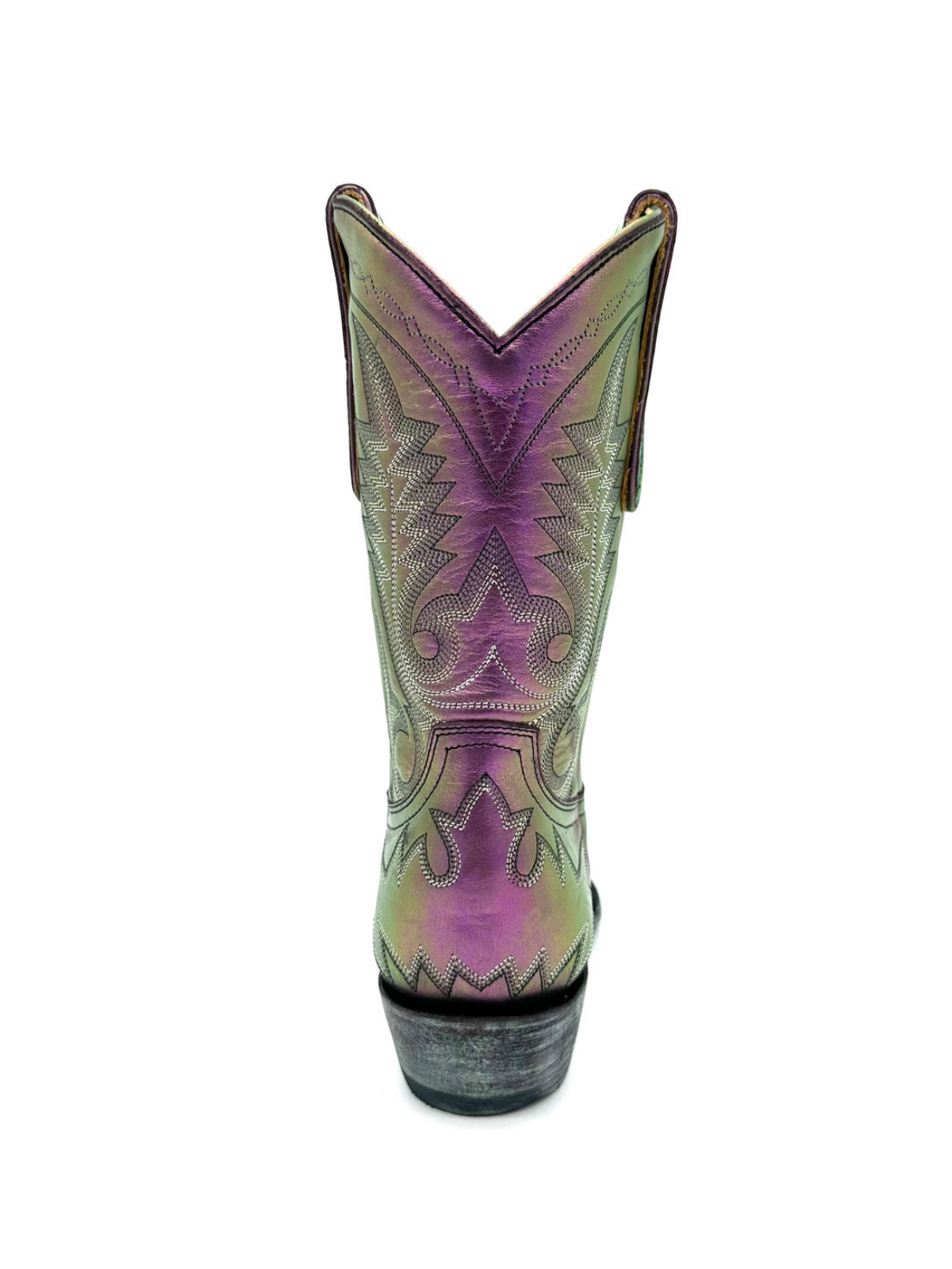 Metallic Iridescent Snip-Toe Embroidery Wide Mid Calf Cowgirl Boots