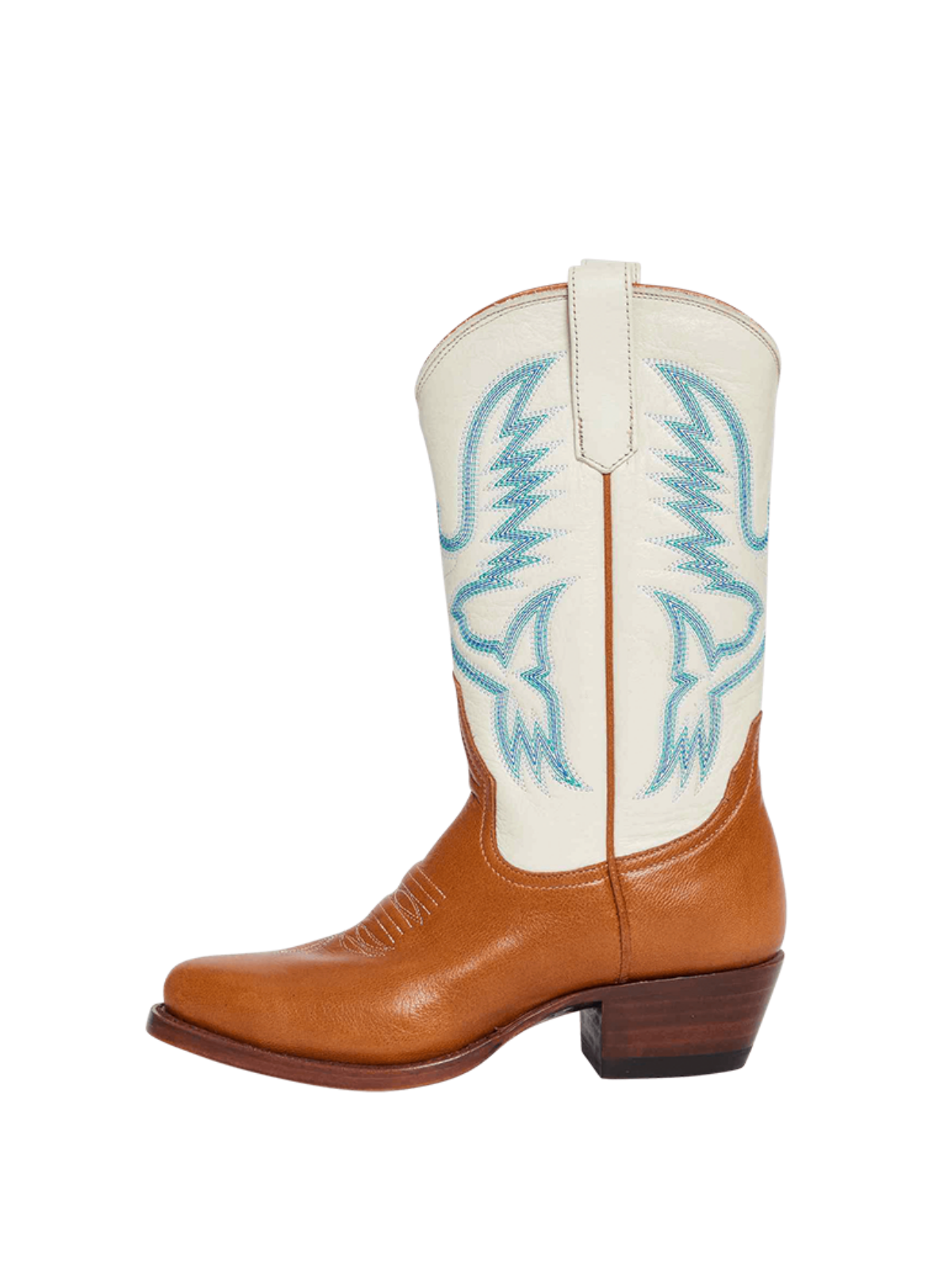 Almond-Toe Classic Western Embroidery Wide Mid Calf Cowgirl Boots - Contrast Cream And Brown