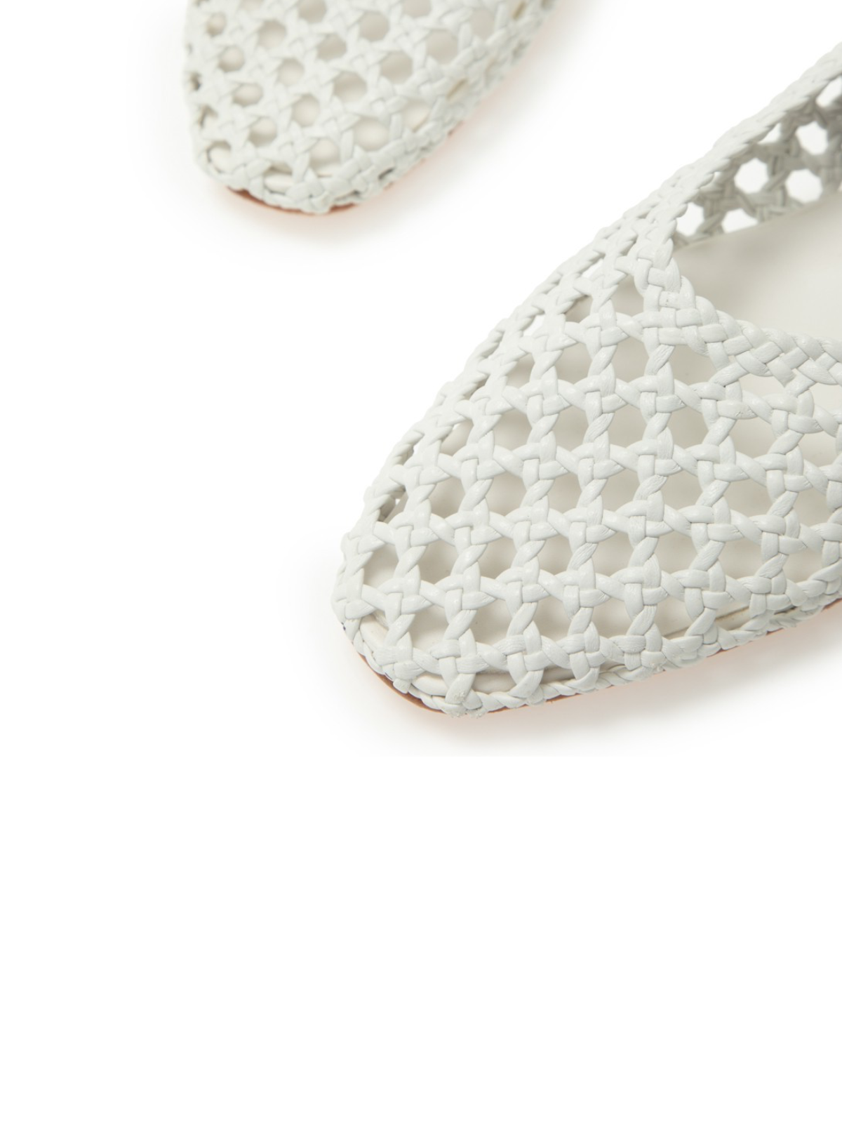 Woven Hollow-Out Square-Toe Ballet Flats Mary Janes In White