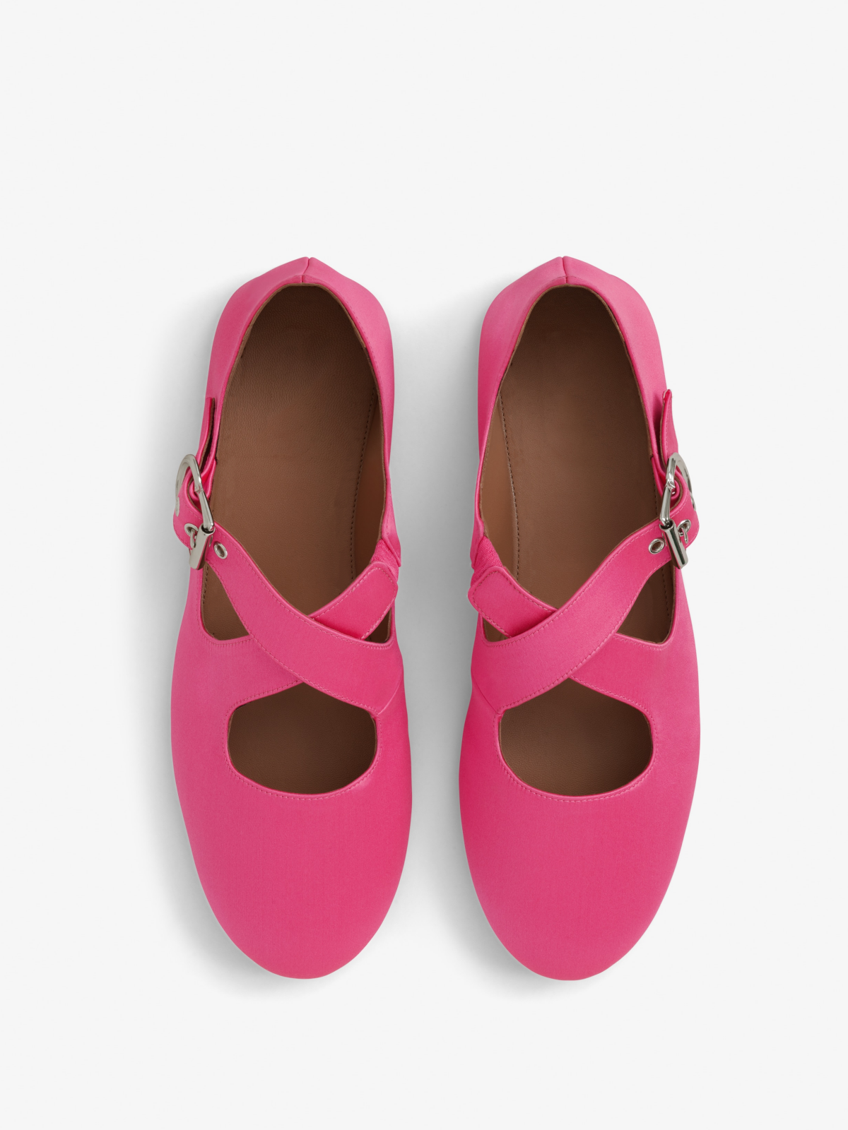 Pink Satin Round-Toe Cross Buckle Straps Ballet Flats