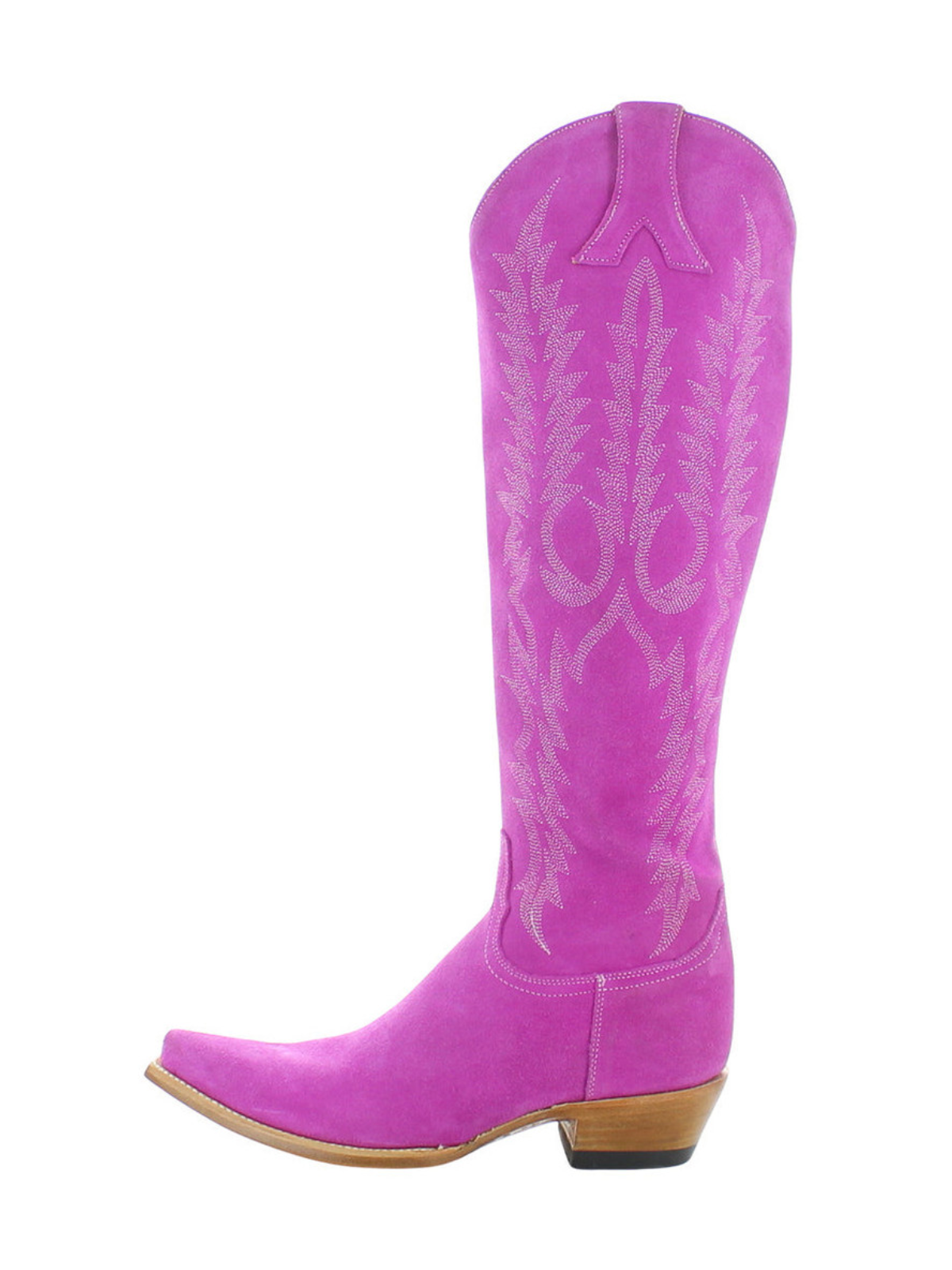 Magenta Faux Suede Snip-Toe Embroidery Half-Zip Knee High Cowgirl Boots