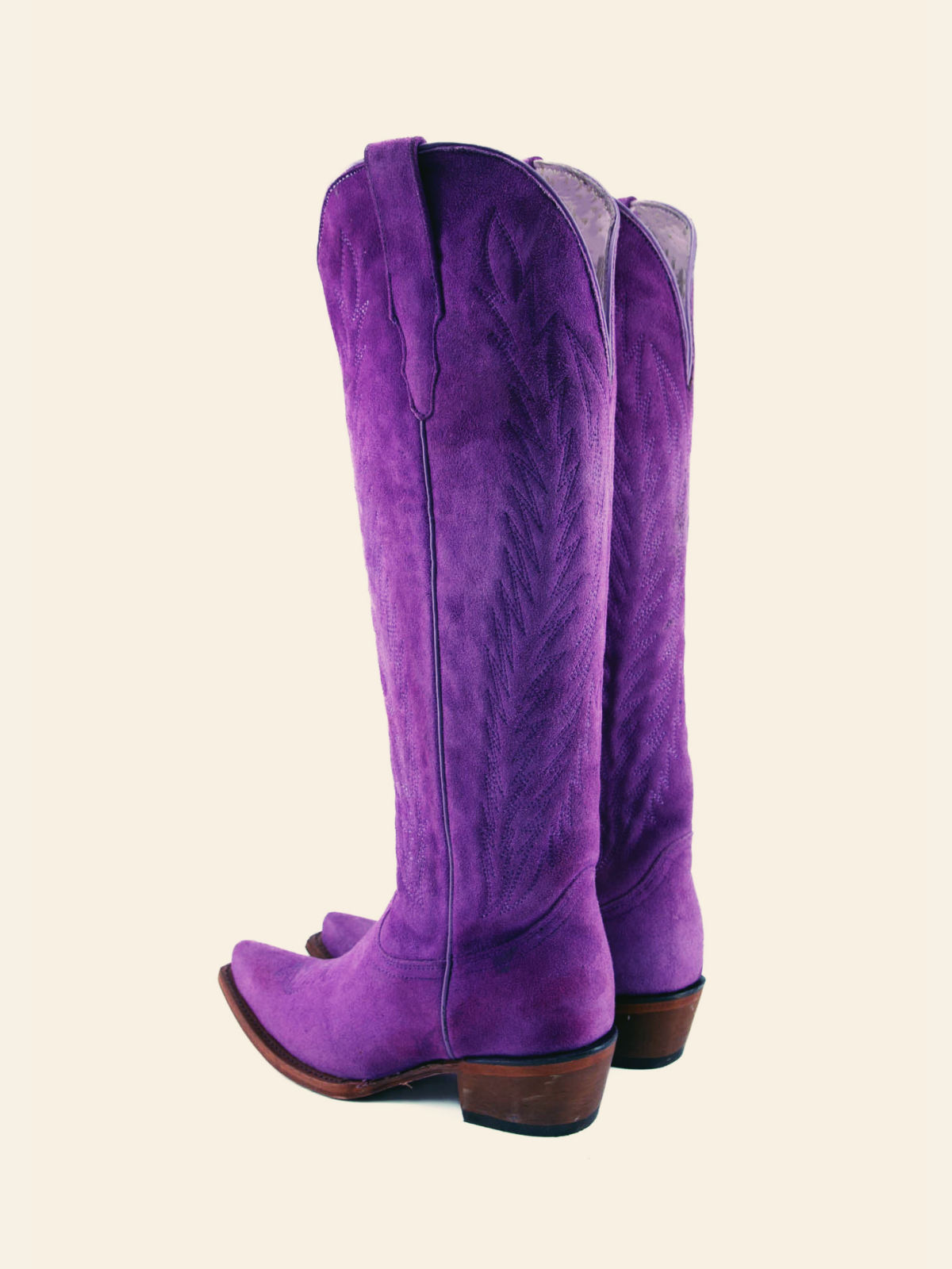 Lilac Purple Faux Suede Embroidery Half Zip Cowgirl Boots Mid Calf Western Tall Boots