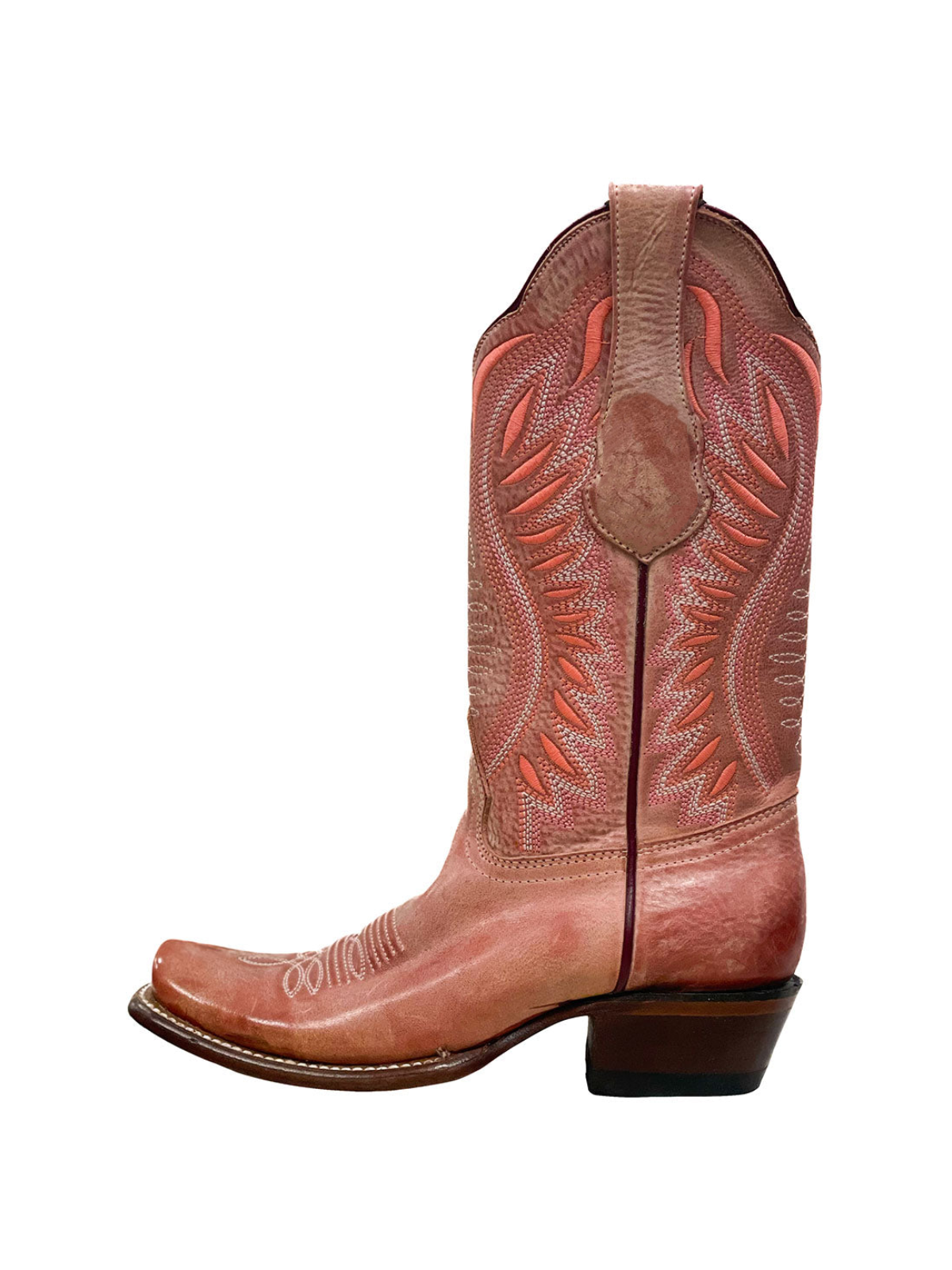 Pink Square-Toe Embroidery Wide Mid Calf Cowgirl Boots