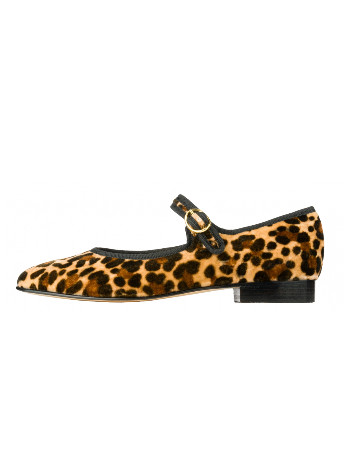 Leopard Velvet Fabric Round-Toe Bridge Buckle Mary Janes Loafers