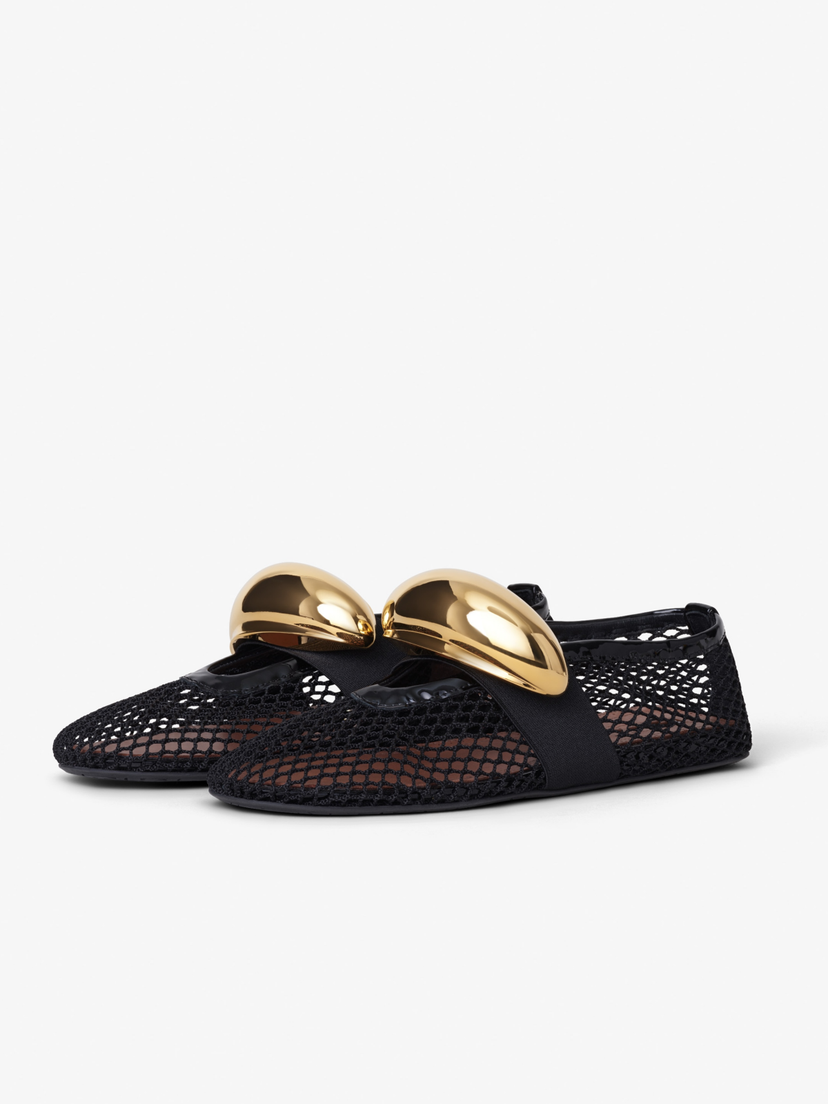 Black Fishnet Ballet Flats Mary Janes With Jeweled Elastic Strap