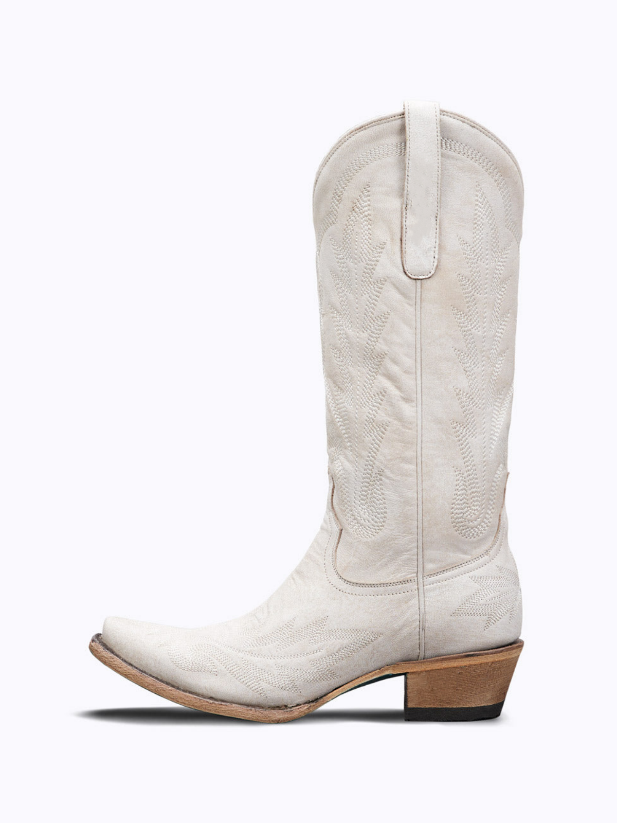 White Snip-Toe Embroidery Wide Mid Calf Tall Western Boots For Women