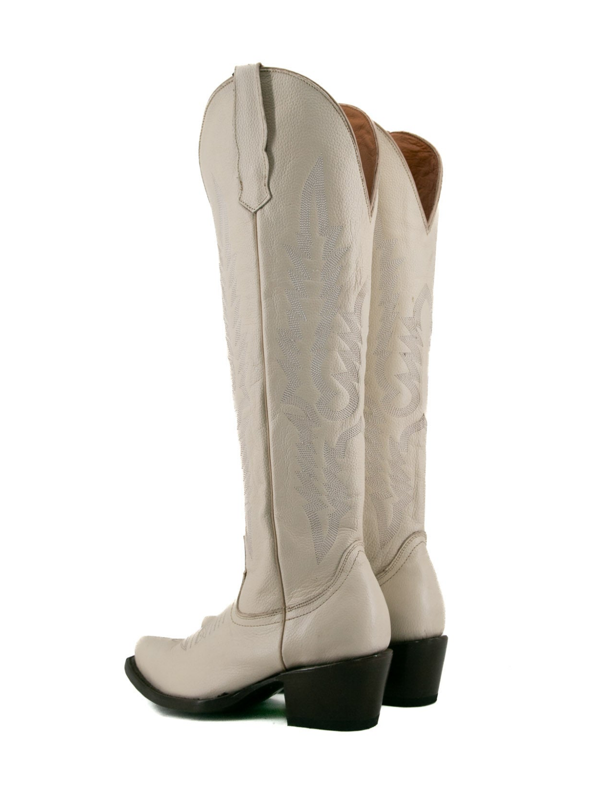 Classic Embroidery Snip-Toe Half-Zip Tall Knee High Cowgirl Boots - Ivory