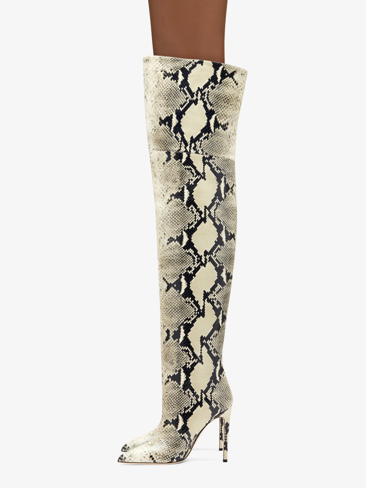 Snakeskin Pointed-Toe Wide Calf Over-The-Knee Tall Stiletto Boots