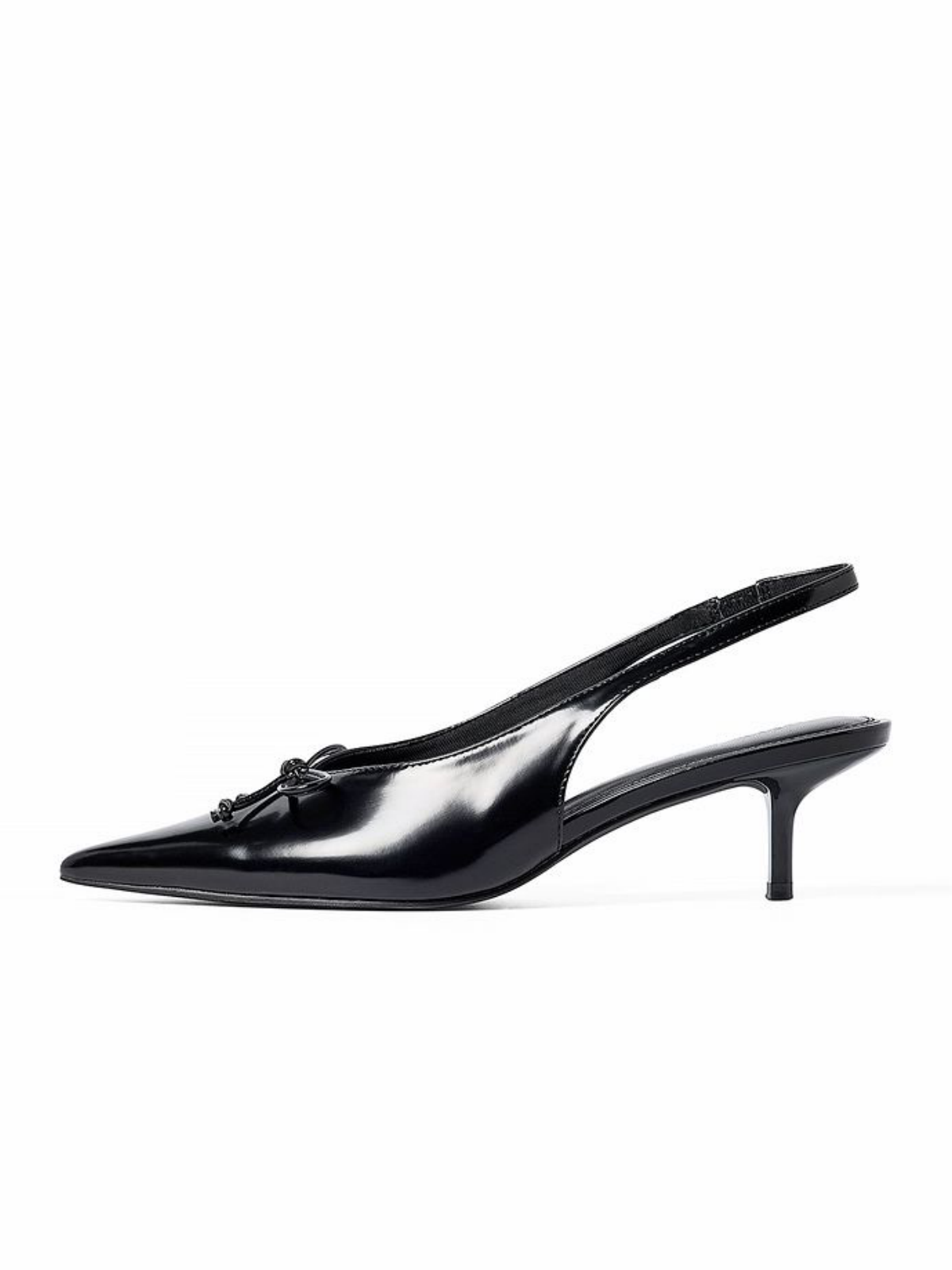 Black Pointed-Toe Bow Slingback Pump Kitten Heels