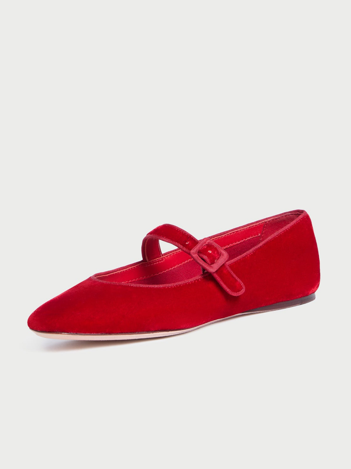 Red Velvet Square-Toe Adjustable Bridge Strap Mary Janes Ballet Flats