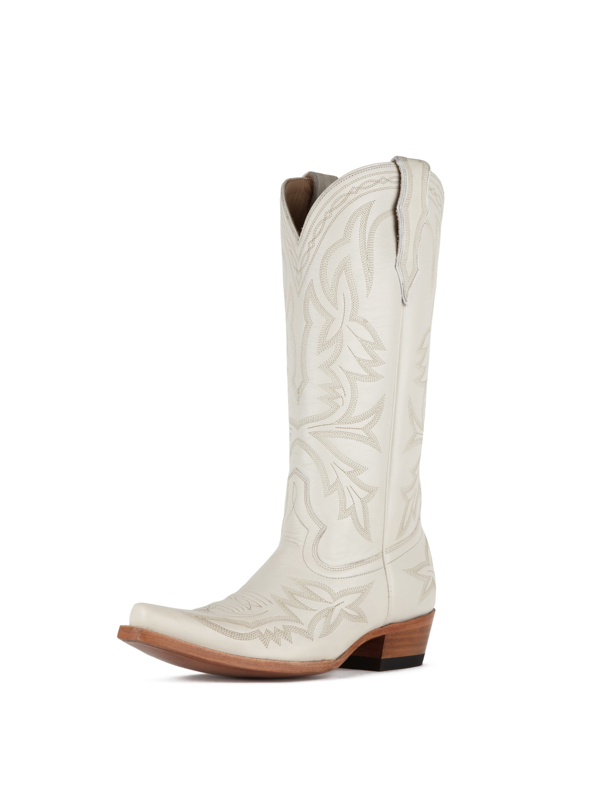 White Snip-Toe Embroidery Wide Mid Calf Cowgirl Tall Boots