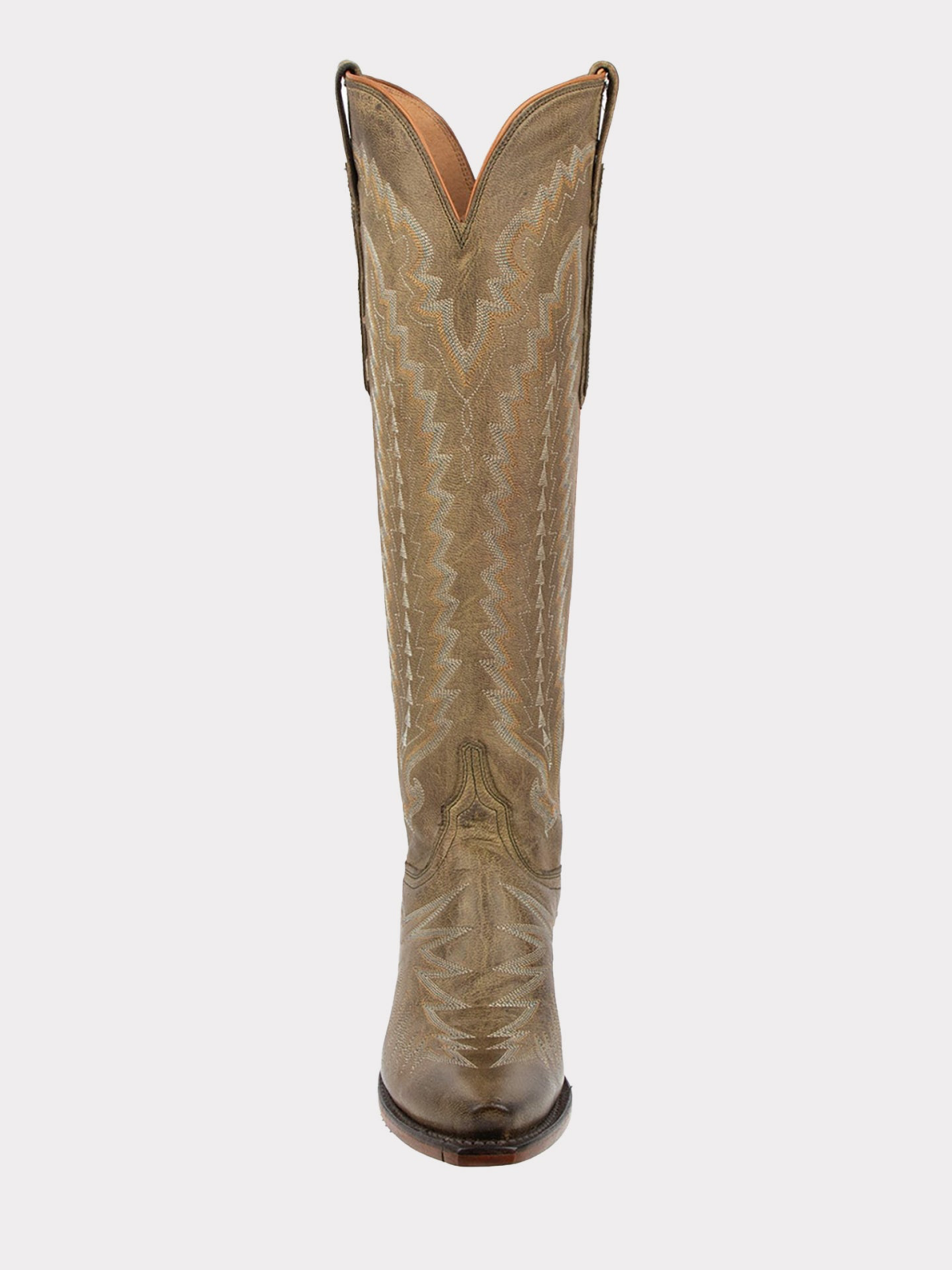 Snip-Toe Embroidery Wide Calf Knee High Tall Cowgirl Boots - Green