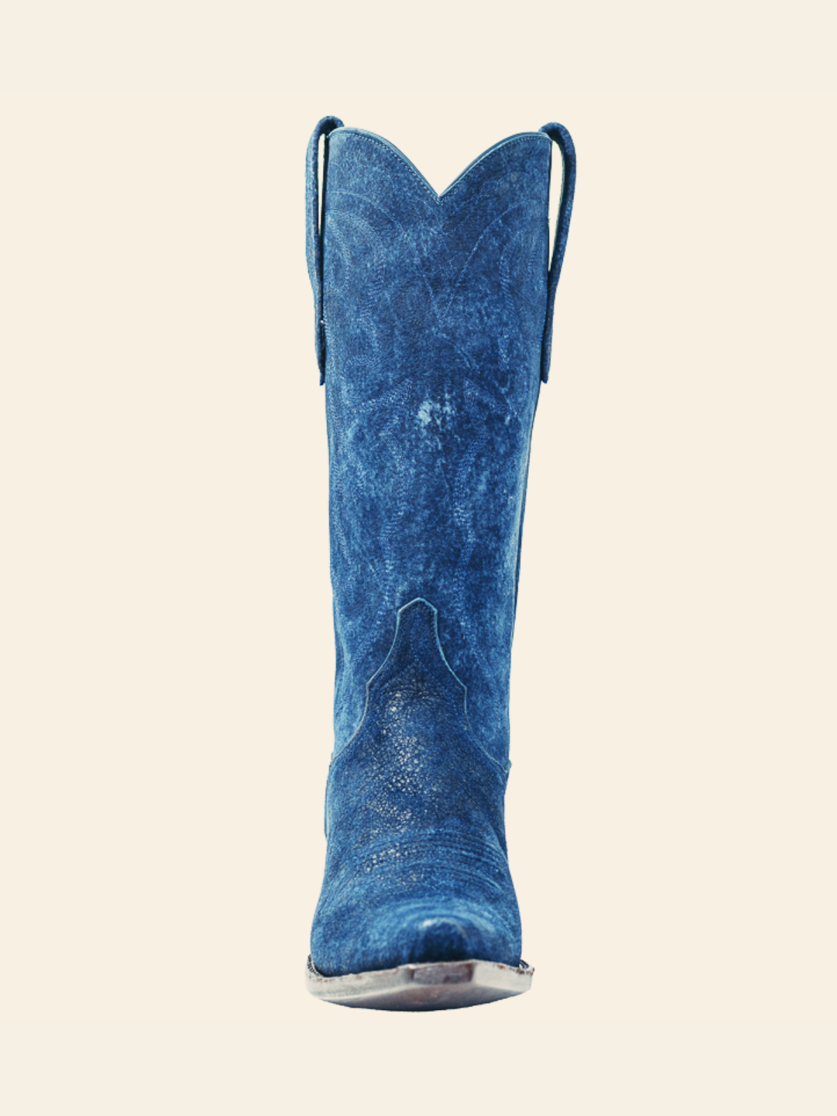 Navy Blue Faux Suede Snip-Toe Embroidery Wide Mid Calf Tall Cowgirl Boots