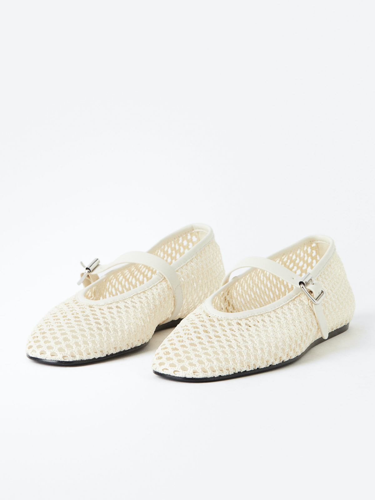 Cream Braided Boho Ballet Flats Round-Toe Mary Janes With Buckled Strap