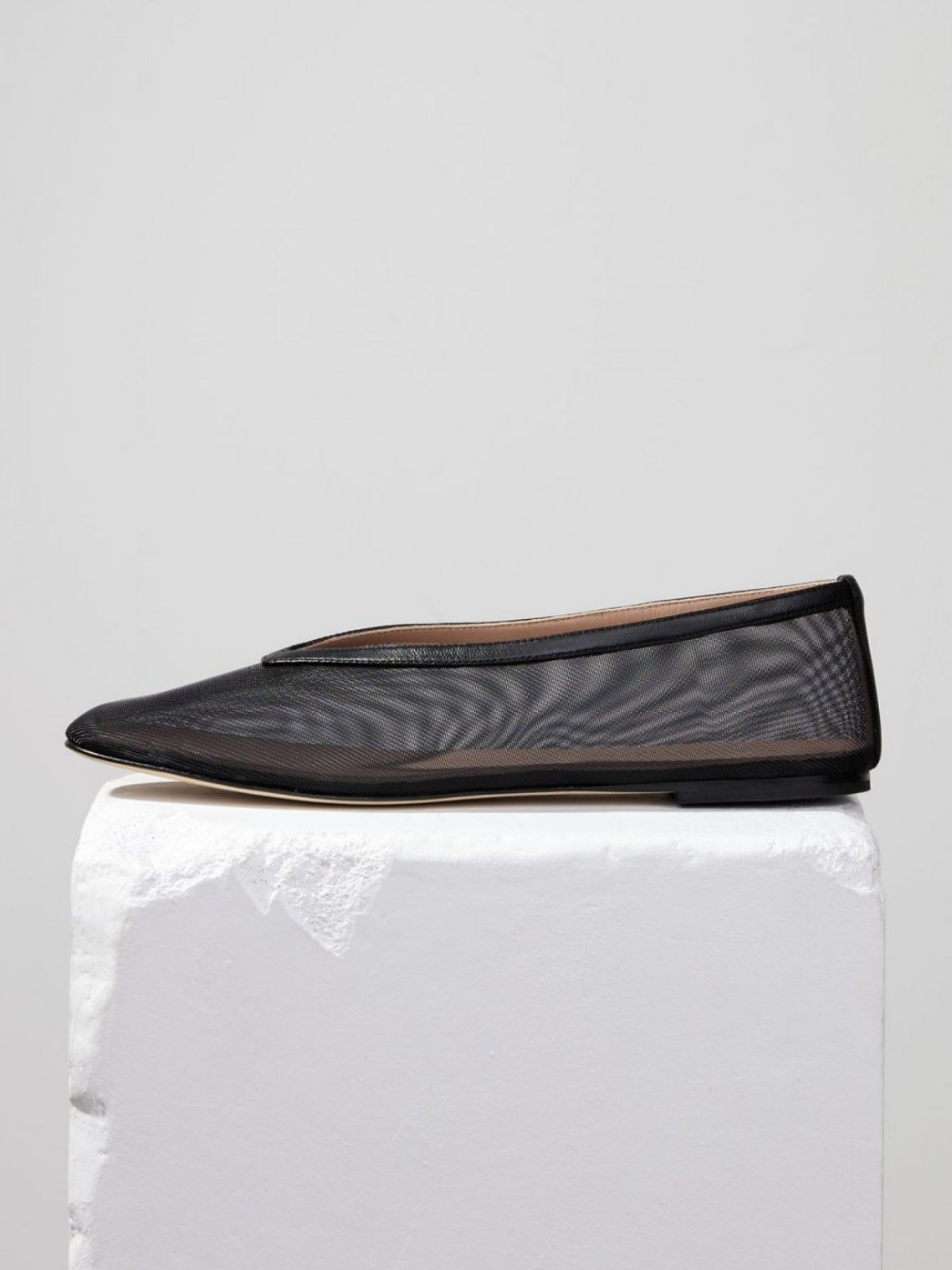 Black Mesh Square Toe Slip-On Ballet Flats