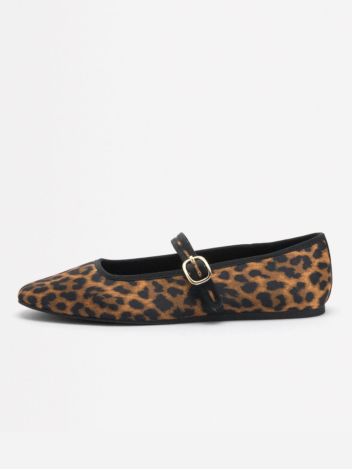 Leopard Print Cloth Square-Toe Bridge Strap Closure With Buckle Ballet Flats