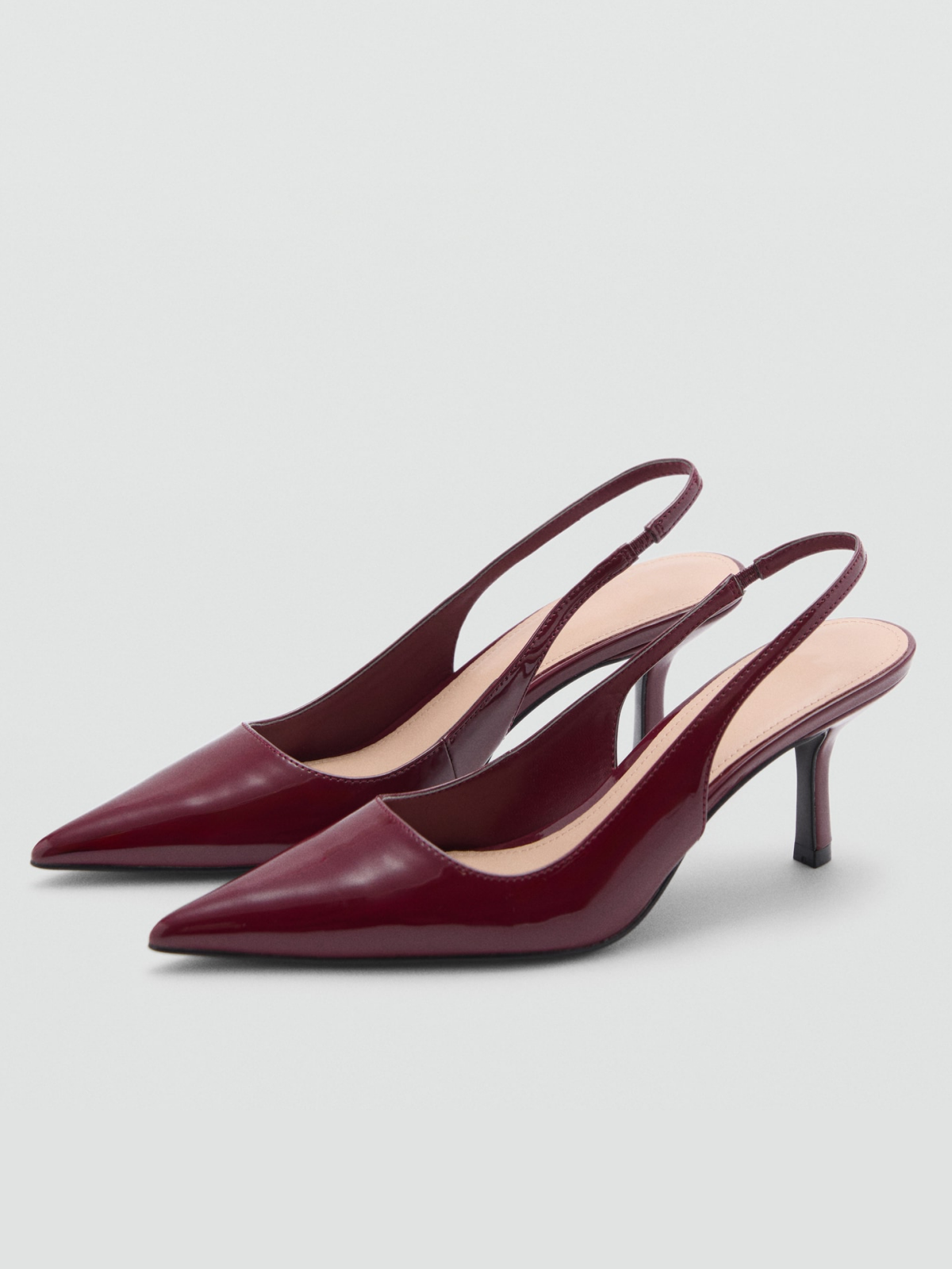 Burgundy Patent Pointed-Toe Slingback Kitten Heels