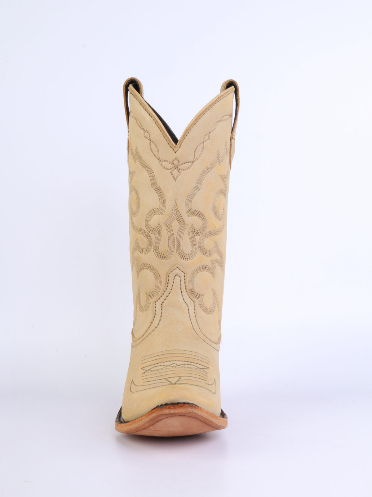 Embroidery Almond-Toe Wide Mid Calf Cowgirl Boots - Beige