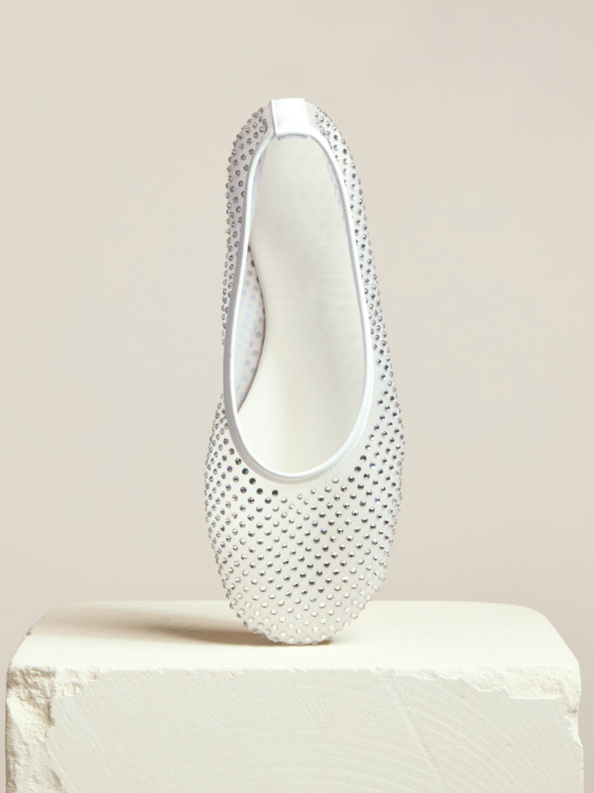 White Sparkle Small Rhinestone Semi-Transparent Mesh Strass Ballet Flats