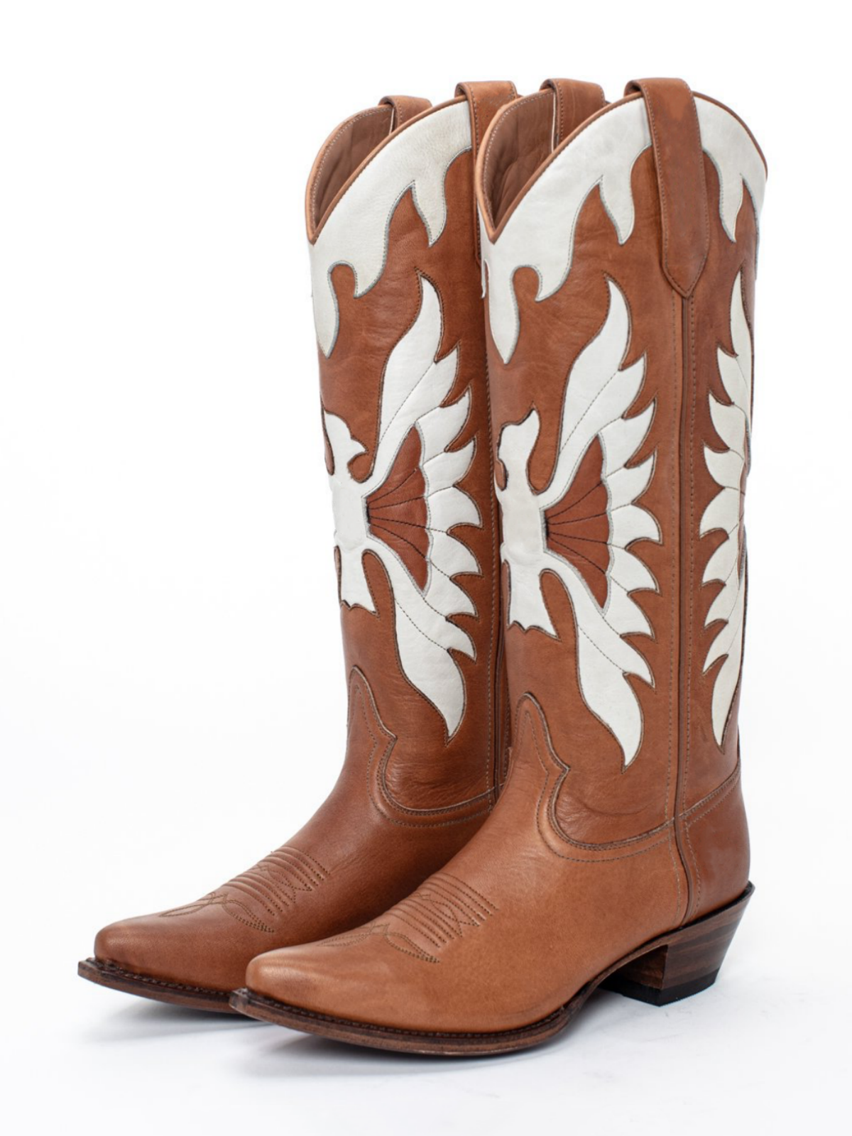 Brown Snip-Toe White Eagle Inlay Wide Mid Calf Tall Cowgirl Boots