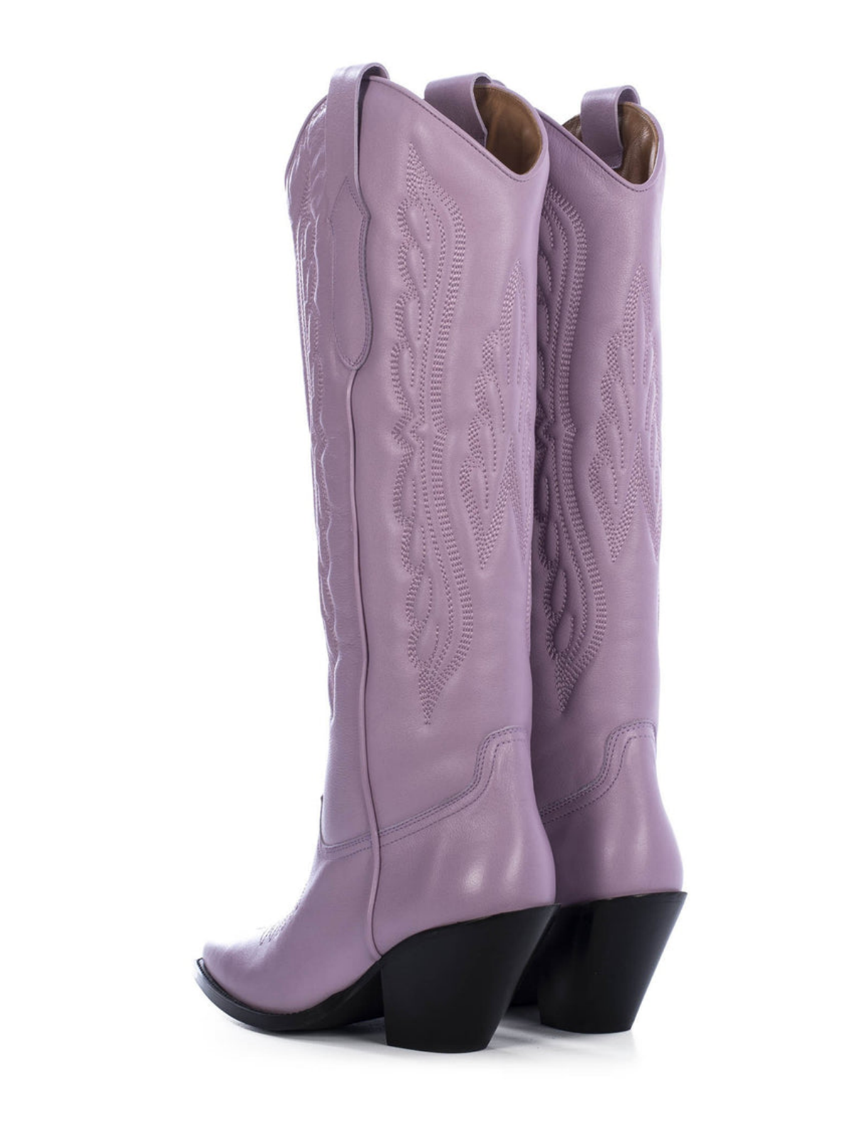 Wing Embroidery Pointed-Toe Wide Calf Tall Knee High Cowgirl Boots - Lilac Purple